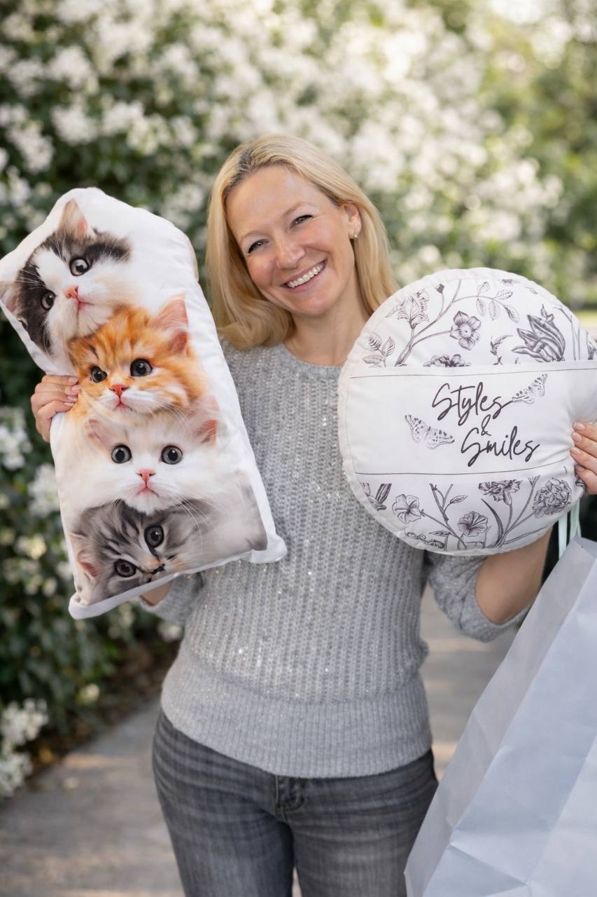 Happy customer with custom shaped pillow